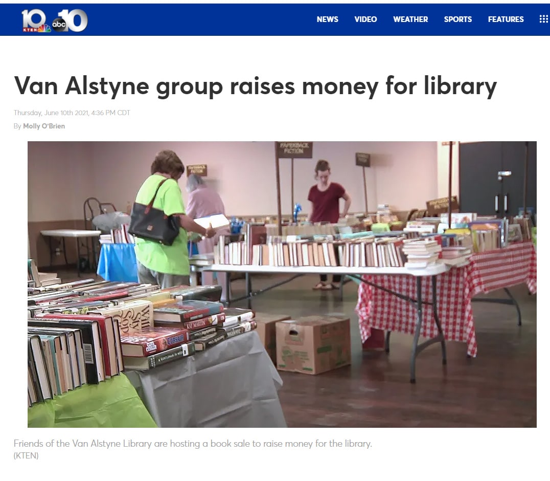 Page of the KTEN website showing Friends of Library Headline