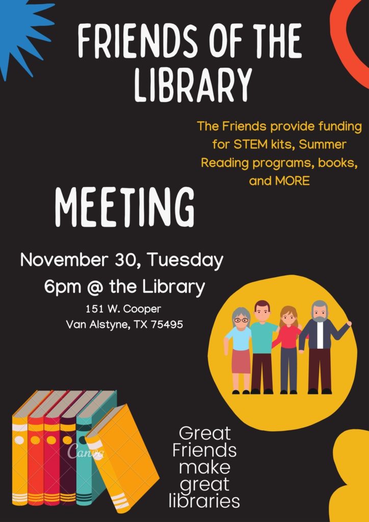 Friends of the Library Meeting - rescheduled to November 30