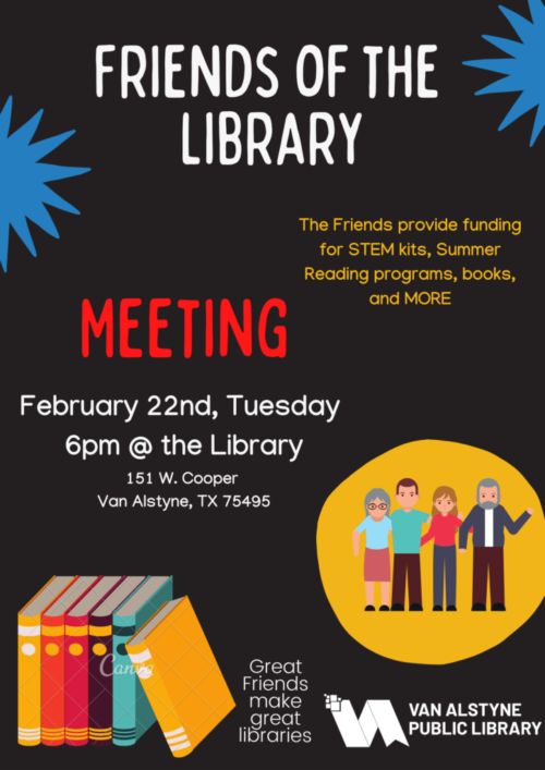 Friends of the Library Meeting - February 22 at 6PM
