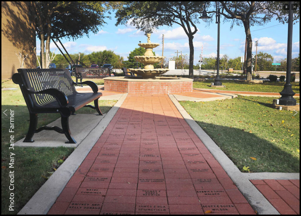 City Park with bench and commemorative engraved bricks